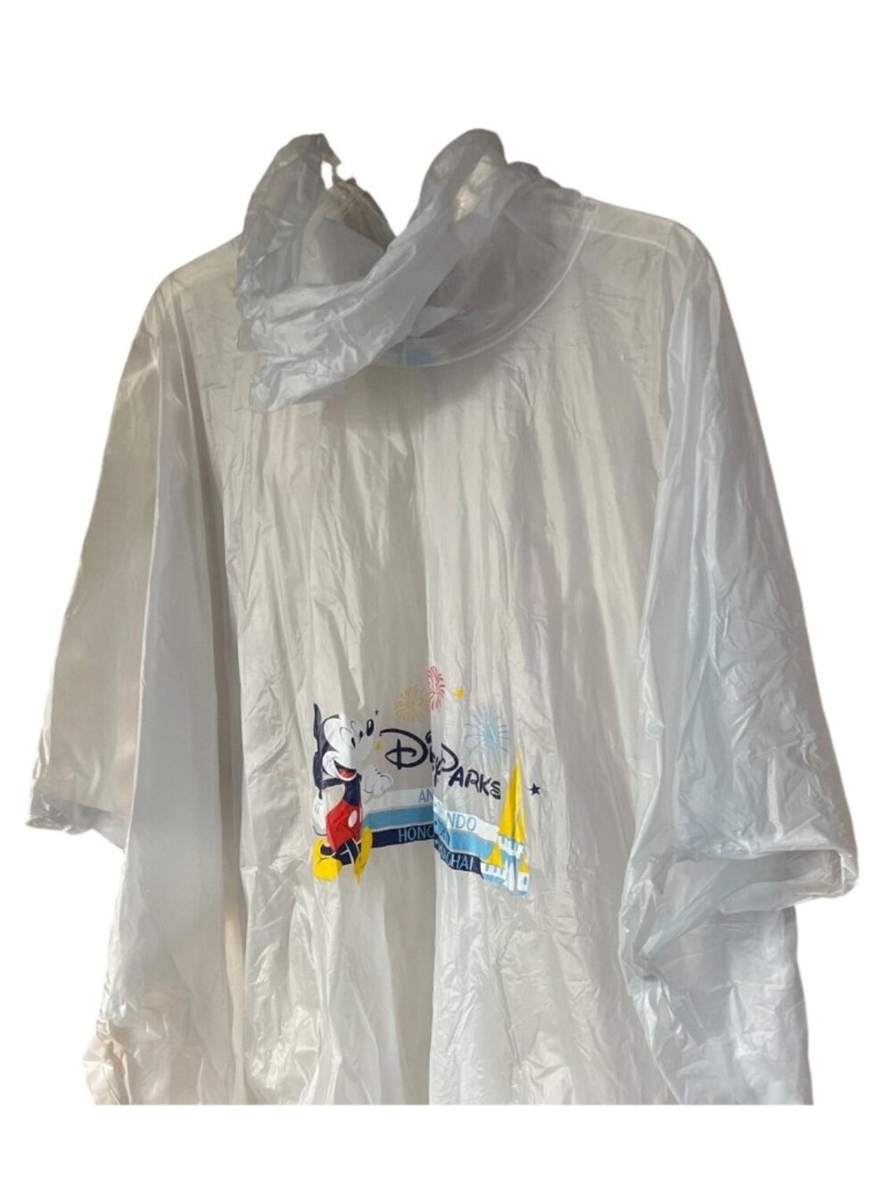 Disney Parks Adult PVC Poncho W/Hood Mickey Mouse Design White Lightweight Rain